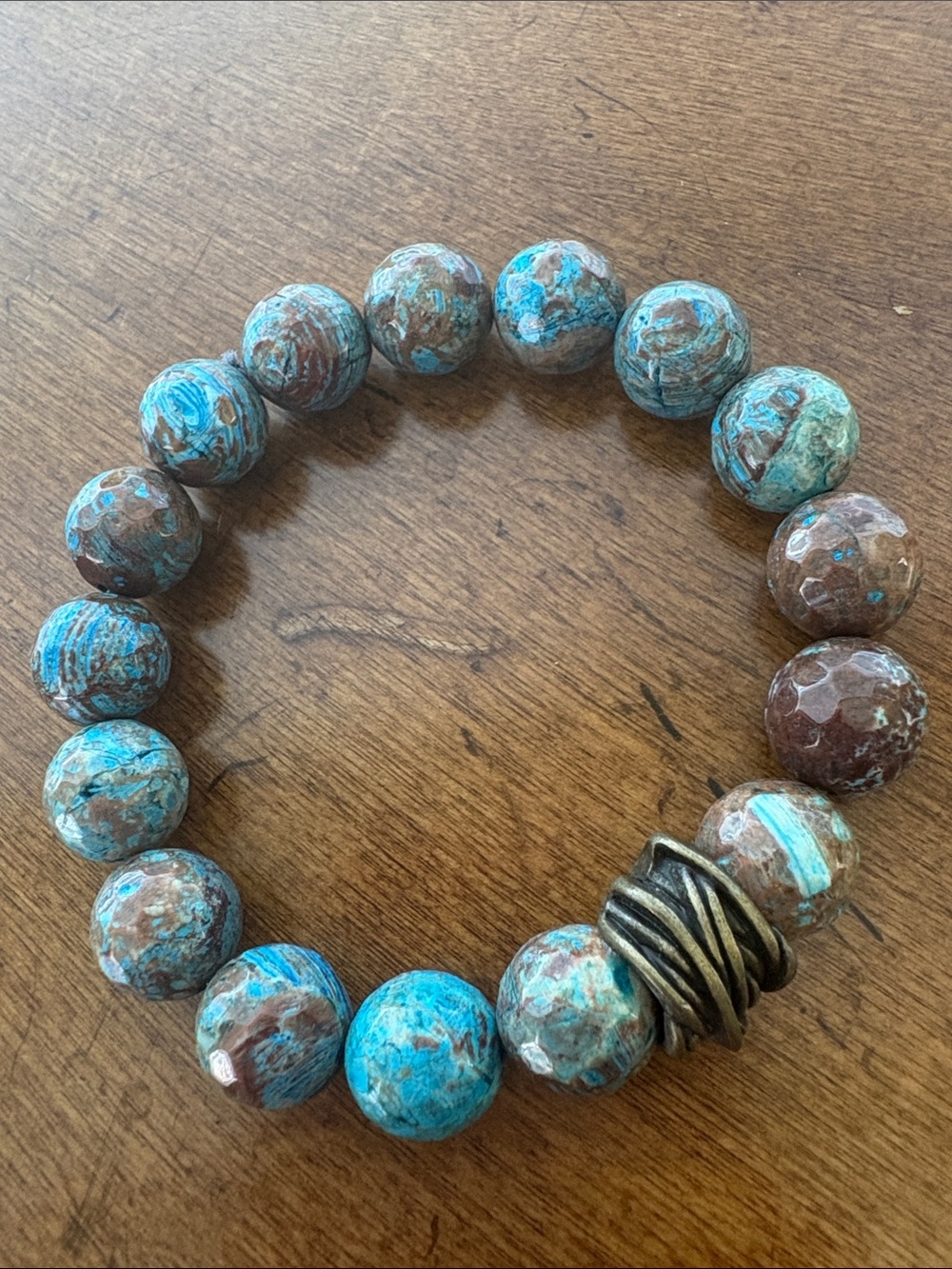 blue calsilica jasper gemstone Beaded Stretch Bracelet Chunky Statement - Picture 3 of 10